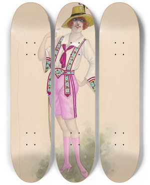 Triptych art skateboard deck of Will R Barnes Swiss Boys by Will R Barnes (1939)