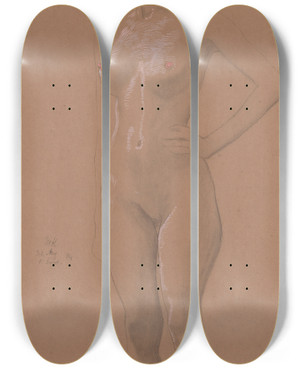 Triptych art skateboard deck of Max Klinger Standing Nude by Max Klinger (1857-1920)