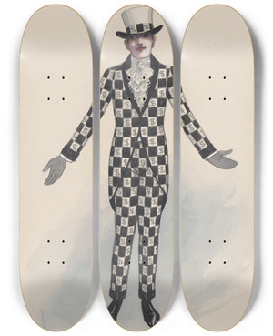 Triptych art skateboard deck of Will R Barnes Man In Money Suit by Will R Barnes (1939)