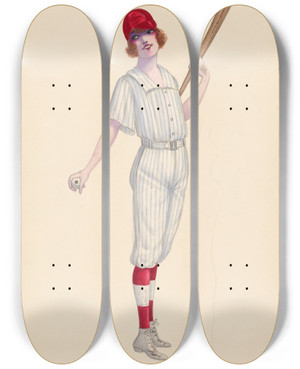 Triptych art skateboard deck of Will R Barnes Baseball 15 by Will R Barnes (1939)