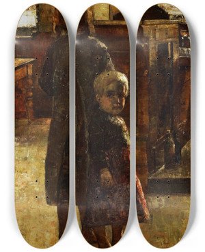 Triptych art skateboard deck of Lesser Ury Flemish Tavern by Lesser Ury (1861-1931)