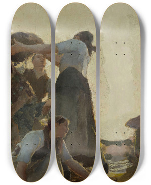 Triptych art skateboard deck of Georges Bertrand La Vendange by Georges Bertrand (1849-1929)