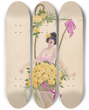 Triptych art skateboard deck of Will R Barnes 2Yellow Roses by Will R Barnes (1939)