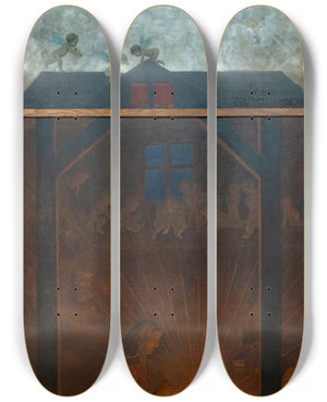 Triptych art skateboard deck of Hans Thoma Weihnachtstriptychon Anbetung Des Kindes by Hans Thoma (1839-1924)