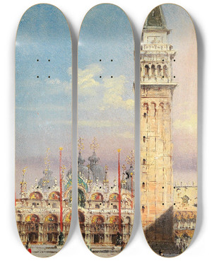 Triptych art skateboard deck of Marco Grubacs Venedig Blick Auf Den Markusdom by Marco Grubacs (1839-1910)