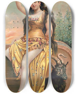 Triptych art skateboard deck of Henry Jerome Schile Crescent Bock No 112 by Henry Jerome Schile (1829-1901)