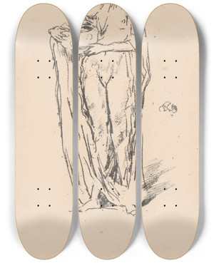 Triptych art skateboard deck of James Abbott Mcneill Whistler Girl With Bowl by James Abbott Mcneill Whistler (1834-1903)
