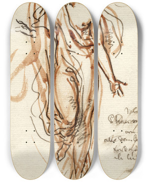 Triptych art skateboard deck of David Humbert De Superville Vrouwenfiguur Met Opgetrokken Been Half Gesluierd by David Humbert De Superville (1770-1849)