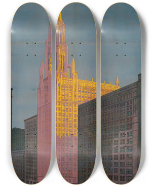 Triptych art skateboard deck of Rocco Navigato Chicago Temple by Rocco Navigato (20-)