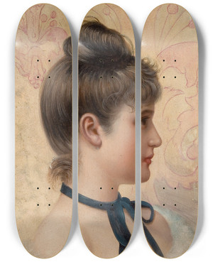 Triptych art skateboard deck of Vittorio Matteo Corcos Profile Portrait Of A Young Beauty by Vittorio Matteo Corcos (1859-1933)