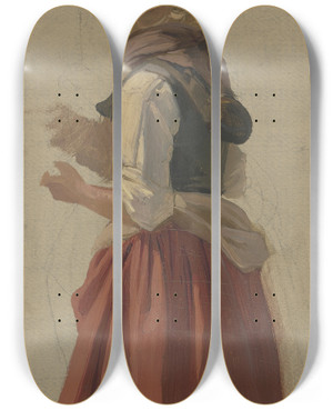 Triptych art skateboard deck of Jakob Becker Farm Girl_1 by Jakob Becker (1810-1872)