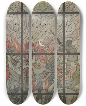 Triptych art skateboard deck of Wilhelm Ss The Damned by Wilhelm Sus (1861-1933)