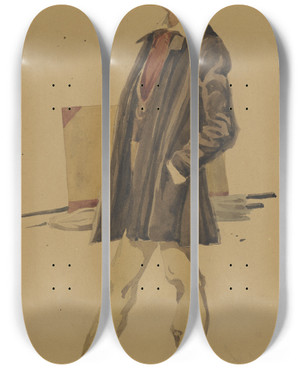 Triptych art skateboard deck of Carl Steffeck Stehender Maler Mit Malgert Pinsel Mappe Schirm by Carl Steffeck (1818-1890)