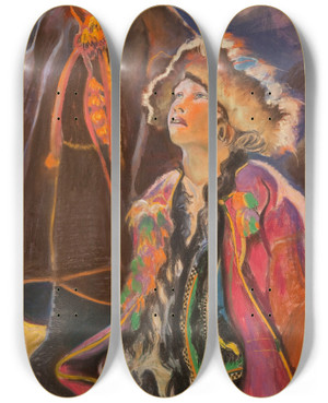 Triptych art skateboard deck of Kazimierz Sichulski Palm Sunday Triptych Hutsul Boys by Kazimierz Sichulski (1879-1942)