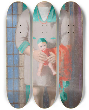 Triptych art skateboard deck of David William Gunn Portrait Of Young Girl With Doll by David William Gunn (1865-1935)