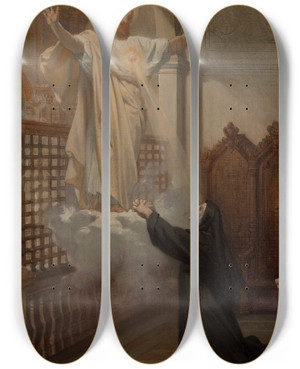 Triptych art skateboard deck of Julesjoseph Dauban Vision De Sainte Marie Alacocque by Jules-Joseph Dauban (1822-1908)