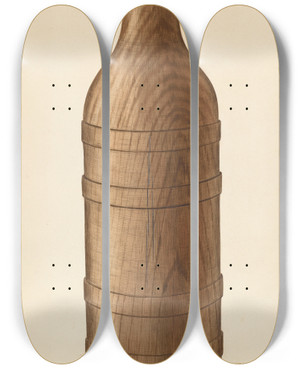 Triptych art skateboard deck of Wilbur M Rice Wooden Wine Bottle by Wilbur M Rice