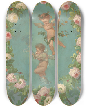 Triptych art skateboard deck of Charles Rochussen Au Dessus De La Porte Ii by Charles Rochussen (1814-1894)