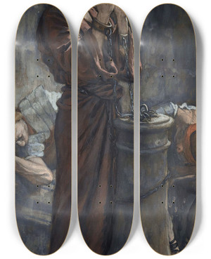 Triptych art skateboard deck of James Tissot Good Friday Morning Jesus In Prison by James Tissot (1836-1902)