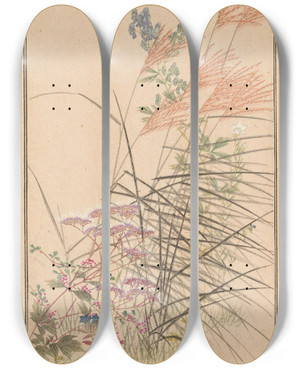 Triptych art skateboard deck of Nanbara Sakujir Shubi Gakan Pl03 by Nanbara Sakujiro (1889)
