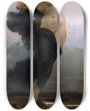 Triptych art skateboard deck of William Bouguereau La Nuit by William Bouguereau (1825-1905)
