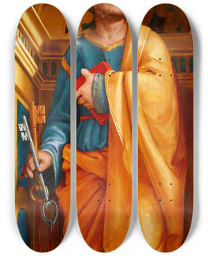 Triptych art skateboard deck of Bernardo Zenale Saint Peter The Apostle by Bernardo Zenale (1464-1526)
