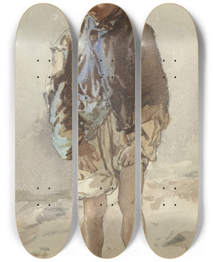 Triptych art skateboard deck of August Von Pettenkofen Hongaarse Jongen Staande En Face Blootsvoets En Met Een Pelsmuts Op by August Von Pettenkofen (1822-1889)
