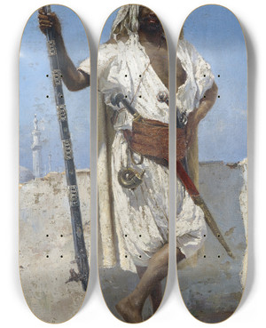 Triptych art skateboard deck of E Augusto Lovatti Arabian In Field Equipment by E Augusto Lovatti (1852-1921)