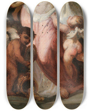 Triptych art skateboard deck of Narcissevirgile Diaz De La Pea Lamour Et La Richesse by Narcisse-Virgile Diaz de La Pea (1808-1876)