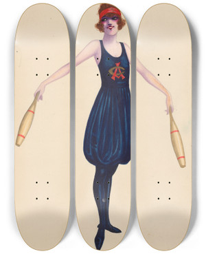 Triptych art skateboard deck of Will R Barnes Indian Clubs 23 by Will R Barnes (1939)