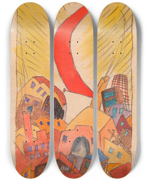 Triptych art skateboard deck of Karl Wiener Revolution by Karl Wiener (1901-1949)