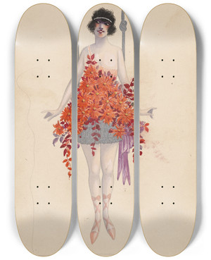 Triptych art skateboard deck of Will R Barnes 21Dahlias by Will R Barnes (1939)