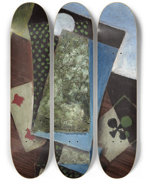 Triptych art skateboard deck of Juan Gris Ace Of Clubs And Four Of Diamonds by Juan Gris (1887-1927)