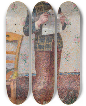 Triptych art skateboard deck of Henri Delavalle The Boot Polisher by Henri Delavallee (1862-1943)