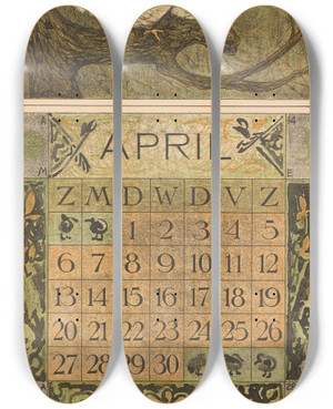 Triptych art skateboard deck of Theo Van Hoytema Kalenderblad April Met Twee Duiven by Theo Van Hoytema (1863-1917) Triptych art skateboard deck of Theo Van Hoytema Kalenderblad April Met Twee Duiven by Theo Van Hoytema (1863-1917)