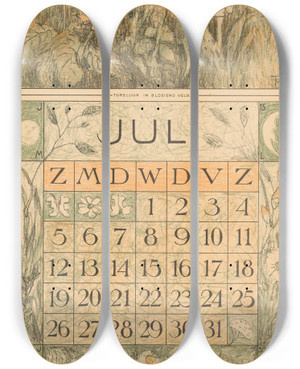 Triptych art skateboard deck of Theo Van Hoytema Kalenderblad Juli Met Tureluur_2 by Theo Van Hoytema (1863-1917)
