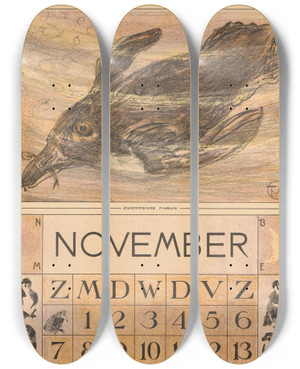 Triptych art skateboard deck of Theo Van Hoytema Kalenderblad November Met Zwemmende Pingun by Theo Van Hoytema (1863-1917) Triptych art skateboard deck of Theo Van Hoytema Kalenderblad November Met Zwemmende Pingun by Theo Van Hoytema (1863-1917)