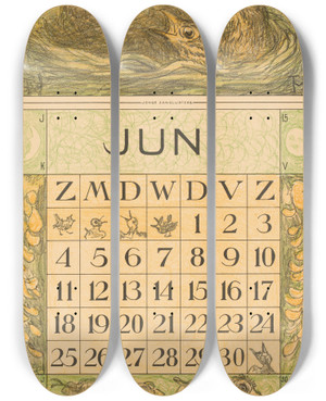 Triptych art skateboard deck of Theo Van Hoytema Kalenderblad Juni Met Jonge Vogels In Een Nest by Theo Van Hoytema (1863-1917) Triptych art skateboard deck of Theo Van Hoytema Kalenderblad Juni Met Jonge Vogels In Een Nest by Theo Van Hoytema (1863-1917)