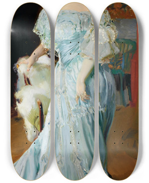 Triptych art skateboard deck of Joaqun Sorolla Retrato De La Tiple Isabel Br De Cuerop Entero by Joaquin Sorolla (1863-1923)