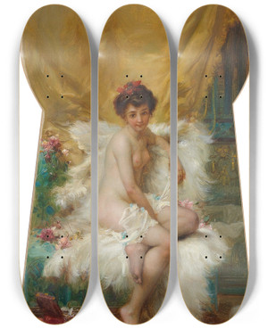 Triptych art skateboard deck of Hans Zatzka Durchs Schlsselloch Geschaut_2 by Hans Zatzka (1859-1945)