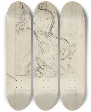 Triptych art skateboard deck of Theo Van Hoytema Eekhoorn In Een Denneboom by Theo Van Hoytema (1863-1917)