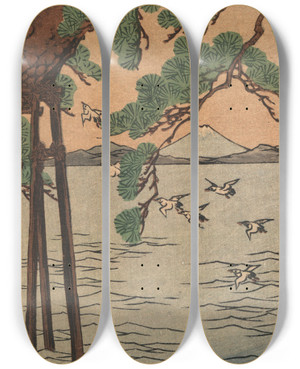 Triptych art skateboard deck of Utagawa Kuniyoshi Kisibe No Matsu by Utagawa Kuniyoshi (1797-1861)