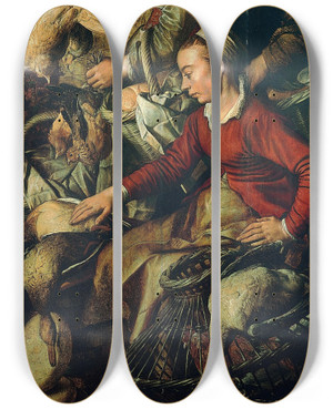 Triptych art skateboard deck of Joachim Beuckelaer Market Scene by Joachim Beuckelaer (1530-1574)