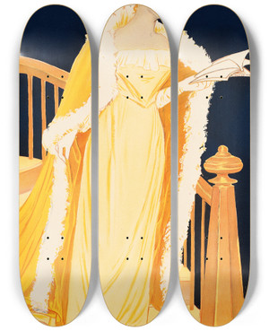 Triptych art skateboard deck of Irene Weir Opera Stories by Irene Weir (1862-1944)