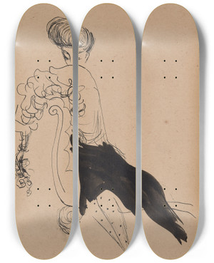 Triptych art skateboard deck of William James Glackens Portrait Of Janet Braguin In The Style Of Giovanniboldini by William James Glackens (1870-1938)