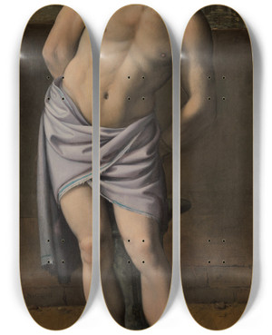 Triptych art skateboard deck of Domenichino Christ At The Column by Domenichino (1581-1641)