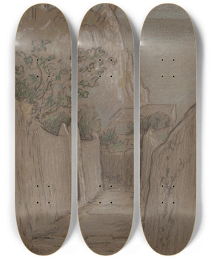 Triptych art skateboard deck of Elihu Vedder Capri_2 by Elihu Vedder (1836-1923)