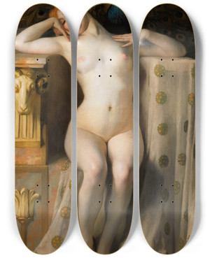 Triptych art skateboard deck of Michel Richardputz Le Trone De Paon by Michel Richard-Putz (1868-1934)