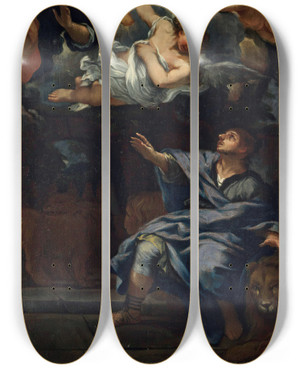 Triptych art skateboard deck of Pietro Da Cortona Daniel In The Lions Den by Pietro da Cortona (1596-1669)