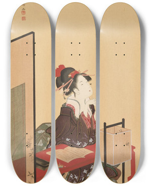 Triptych art skateboard deck of Shiichi Tajima Masterpieces Selected From The Ukiyoye School Pl37 by Shiichi Tajima (1869-1920)